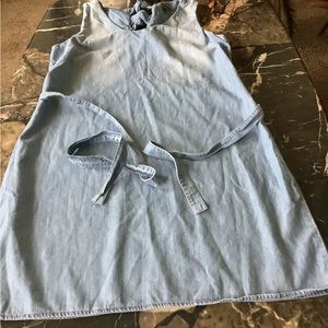 Market & spruce stonewash lightweight belted denim bow back dress size large